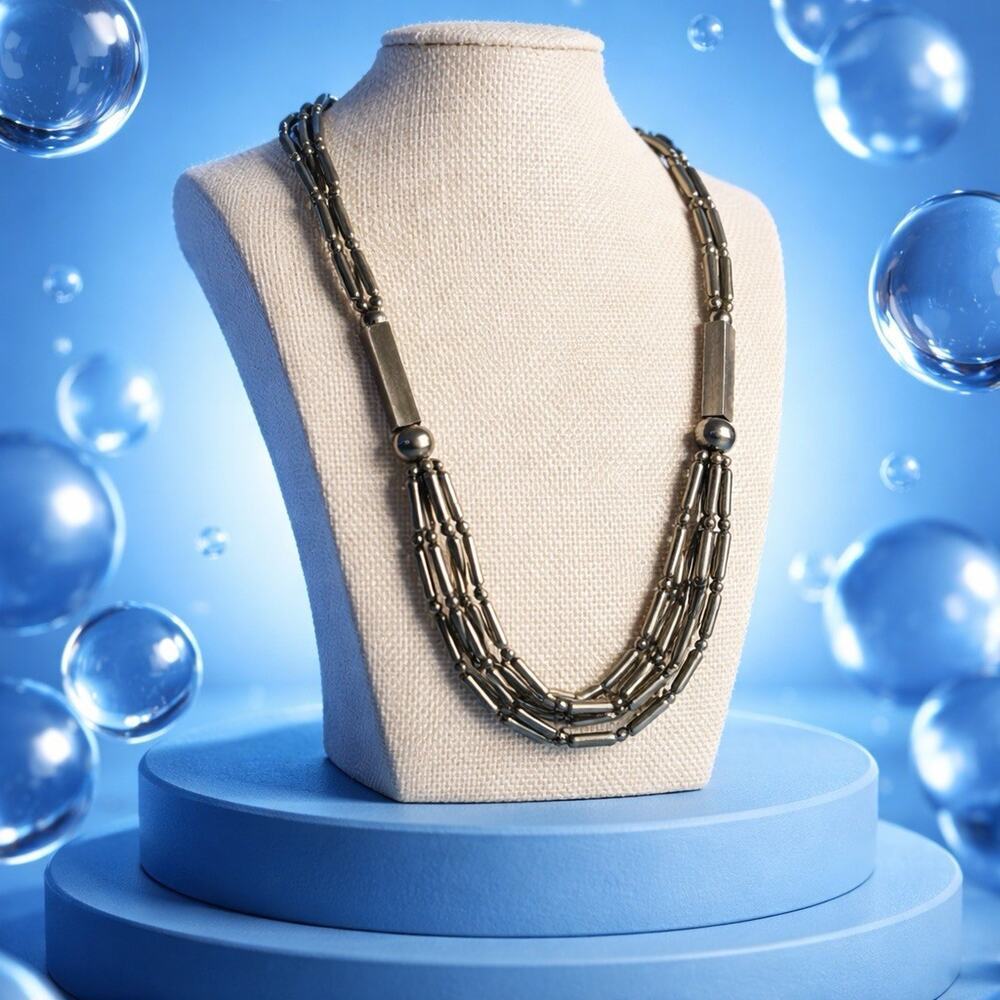 Multi-strand antique silver/gold-tone metal with Hematite